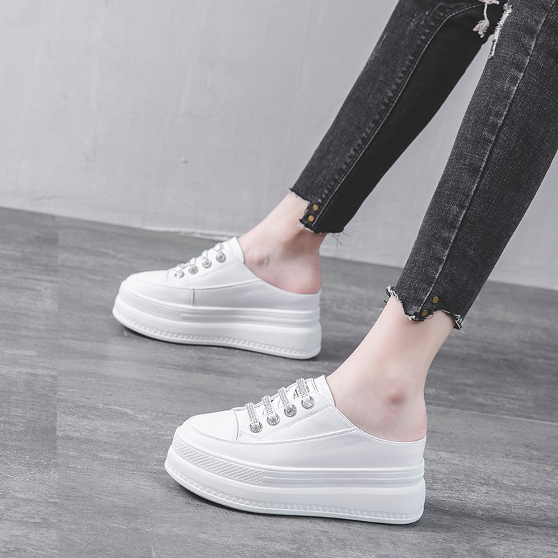 Leather Sneaker Care Kit - 패션 8.5cm 천연 가죽 여성 슬리퍼