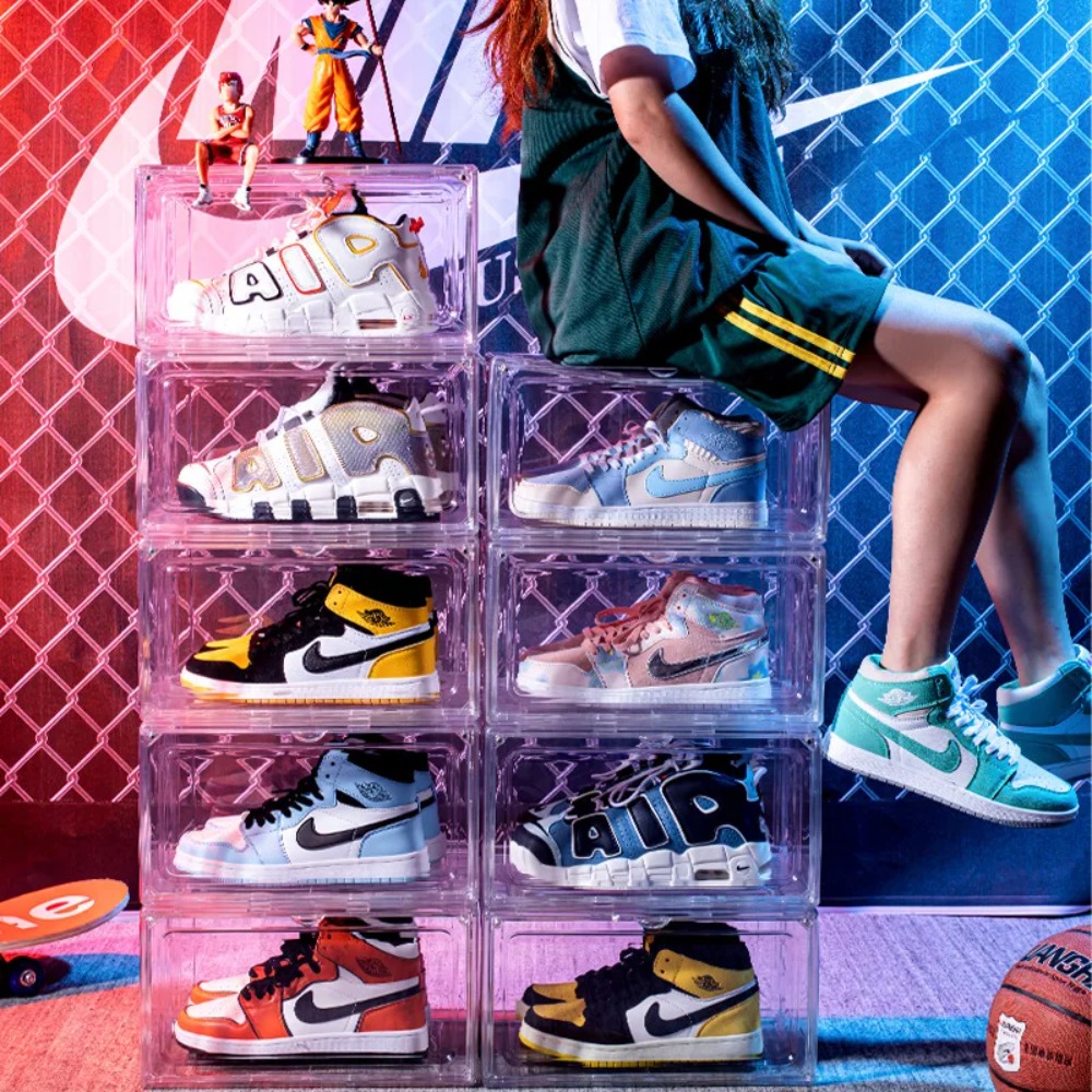 Shoe Box Display - 두꺼운 투명 보관 상자 자석 플립